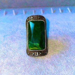 Bold, Large Jasper Green Stone Rustic Silver Ring